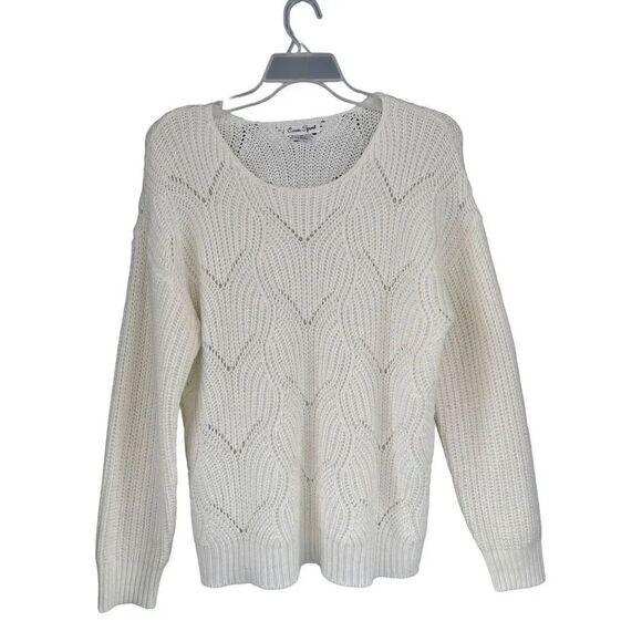 T4 Boho Caren Sport‎ Knit Sweater Open Weave Pullover Long Sleeve Cream - Picture 1 of 5